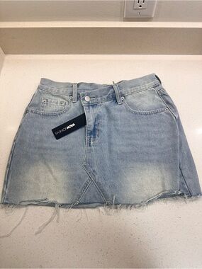 Fashion Nova Light Blue Distressed Denim Mini Skirt